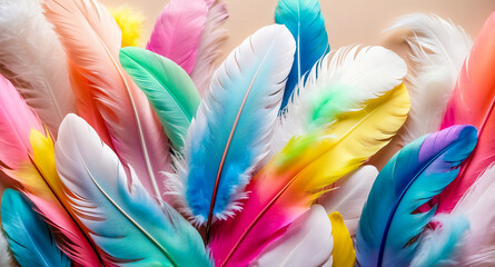 Sticker - Colorful Feathers on a Beige Background