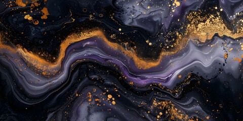 Wall Mural - Luxurious marble background with modern digital painting in gold black and purple. Concept Luxurious Marble Background, Modern Digital Painting, Gold Black Theme, Purple Accents