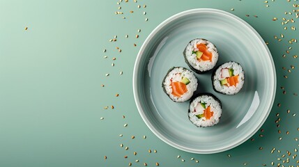 Wall Mural - Sushi photographed from above in a flat lay style Copy space 