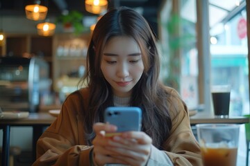 Poster - Woman seated, staring at cellphone