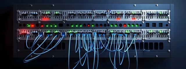 Poster - Fiber Optic Distribution Panel Intricate Network of Fiber Optic Connections for Data Transmission