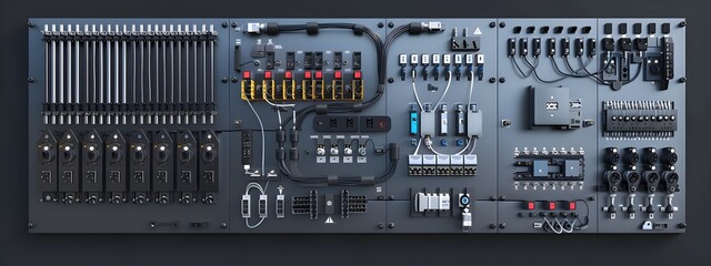 Poster - of Fiber Optic Patch Panel with Various Fiber Optic Connections and Communication Technology