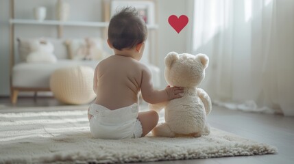 Wall Mural - The baby with teddy bear