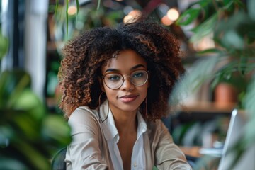 Wall Mural - Woman glasses table laptop sitting