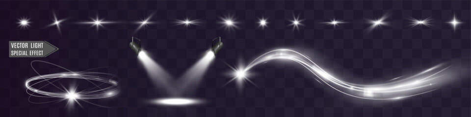 Wall Mural - light white wave and spotlight shine effect,glow line sparkle shine. silver white wavy effects.