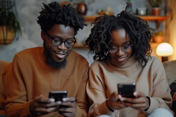 Canvas Print - People on couch use smartphones