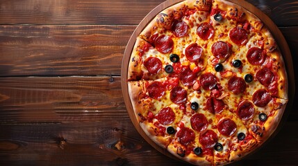 Wall Mural - Pizza photographed from above in a flat lay style Copy space 