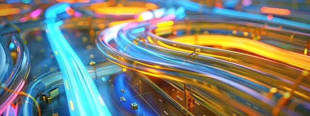 Poster - 3D Rendered Fiber Optic Cable Routing Paths for Digital Connectivity