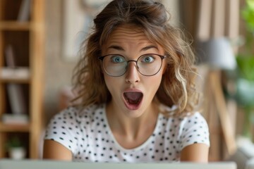 Poster - Surprised woman, glasses, laptop