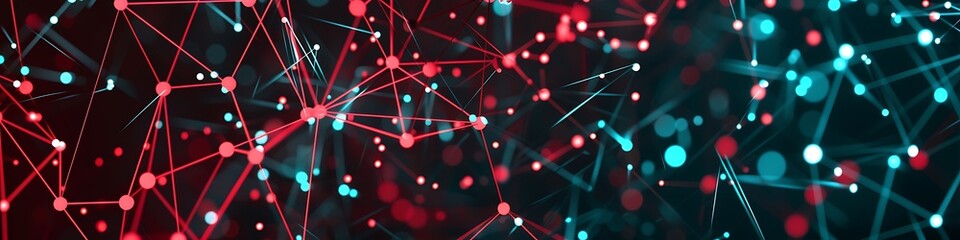 Wall Mural - Modern technology background showcasing red and cyan dots connected in an intricate plexus network