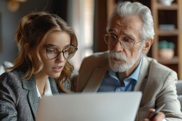 Canvas Print - Two people observing laptop in cafe