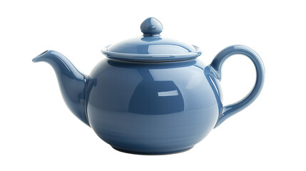 Blue ceramic teapot isolated on transparent background