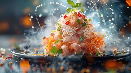 Canvas Print - Luxurious Thai Cuisine: Photo Realistic Digital Art Showcasing Glossy Thai Food Artistry