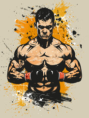 Sticker - Handsome Strong Sportsman - Vector Illustration in Grunge Abstract Style