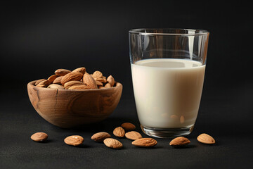Wall Mural - a bowl of almonds and a glass of milk