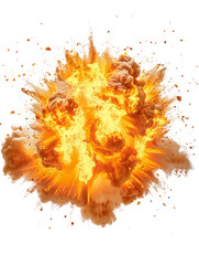 Dynamic image of a fiery explosion with intense flames and smoke, perfect for dramatic effects, action scenes, or illustrating chaos and destruction. isolated transparent PNG background. 