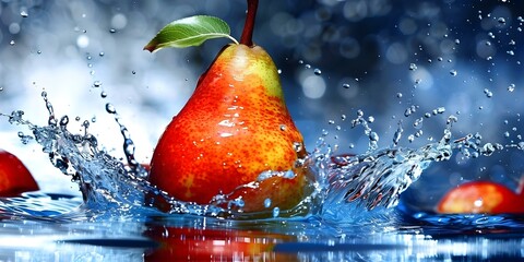 Wall Mural - Pear splashing into water on white background isolated. Concept Fruit Photography, Splash of Pear, White Background, Isolated Fruit