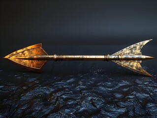 Poster - Sleek Golden Arrow A Stunning 3D Rendered Metallic Graphic Design