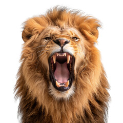 a fierce roaring lion showcasing its sharp teeth and majestic mane, representing the king of the jun