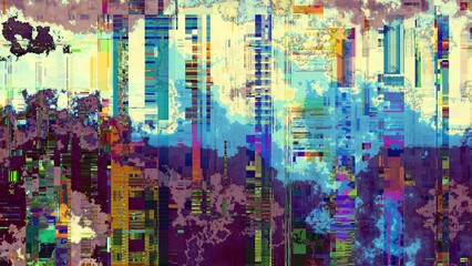 Poster - TV noise static effect, abstract glitch background. Fractal digital art pattern