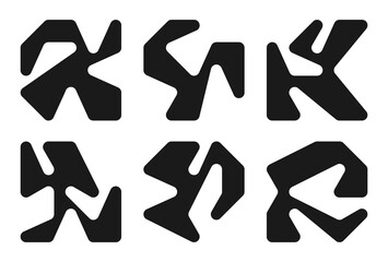 Wall Mural - collection of black brutalism, geometric abstract shapes. set of black liquid connected circle dots.