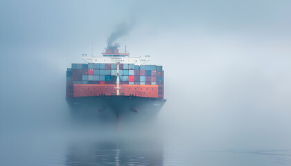 Wall Mural - sea container ship in fog in the port