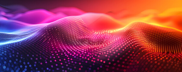 Poster - Vibrant and colorful gradient background with wavy lines and dots, suitable for product design and digital art