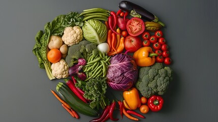 Wall Mural - Human brain made of variety of colorful vegetables, concept of vegetarian, vegan, healthy nutrition