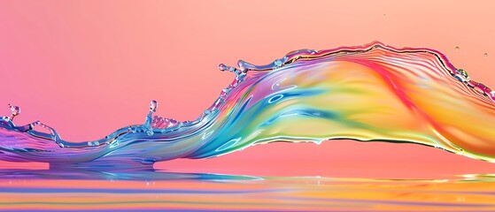 Poster - Rainbow liquid splashing in Hydrodynamic Instability, negative space, isolated on black background, advertising photoshoot, pride month LGBTQIA theme