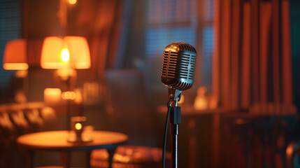 Wall Mural - Vintage Microphone in Cozy Lounge Setting