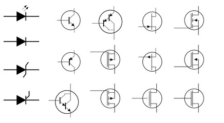 Semiconductor symbol set on white background