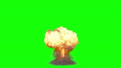 explosion of a nuclear bomb. nuclear explosion on green background. big explosion isolated. realistic nuclear explosion