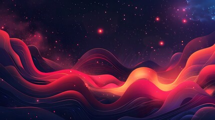 Wall Mural - A colorful, abstract painting of a galaxy with a bright orange line