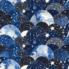 Wall Mural - Enchanting Midnight Blue Celestial Patterns with Moon and Stars