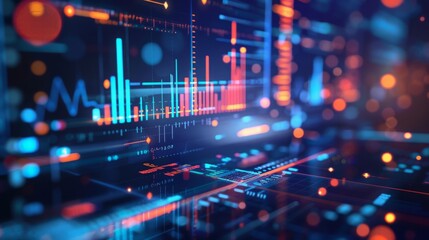 Poster - A close-up shot of a digital data display showing colorful graphs and charts on a dark background.