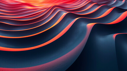 Poster - Abstract, Modern, Dark Grey Wavy Background With Orange Backlit Lines - 3D Illustration Render