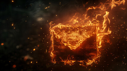 Poster - Abstract image of a heart engulfed in fiery flames on a dark background