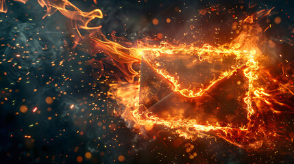 Flaming envelope digital illustration symbolizing urgent or sizzling news