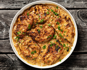 Wall Mural - creamy smothered pork chops cooked in onion gravy