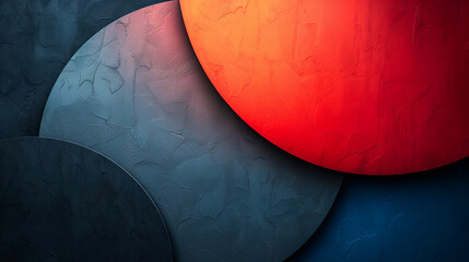 Poster - Abstract Background With Red, Black And Blue Textured Circle Shapes Overlapping In Modern Design With Copy Space
