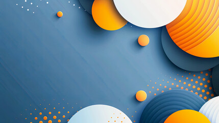 Poster - Abstract, Modern, Minimalist Background with Orange and Blue Circles and White Dots on Gray for Website Banner, Social Media Post, or Presentation Template Design