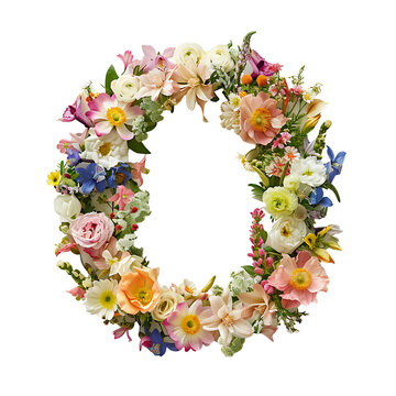 Elegant shot of text Letters O crafted in flowers on a clean, isolated on transparent background	