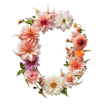 Elegant shot of text Letters O crafted in flowers on a clean, isolated on transparent background	