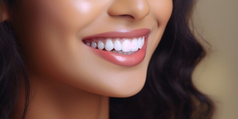 A close-up shot of a smiling woman's face, giving a warm and friendly impression