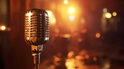 Wall Mural - Close-Up Retro Microphone with Stage Lights