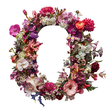 Elegant shot of text Letters O crafted in flowers on a clean, isolated on transparent background	