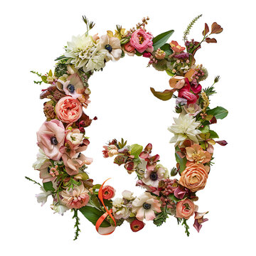 Elegant shot of text Letters O crafted in flowers on a clean, isolated on transparent background	
