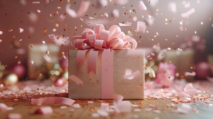 Animated gift box with confetti bomb effect inside