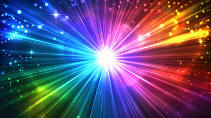 Aufkleber - Vibrant light rays digitally illustrated exploding from a central point