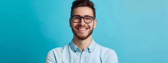 Poster - Confident Young Business Professional Smiling in Corporate Studio Setting